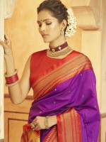 Purple Soft Silk Paithani Print Saree